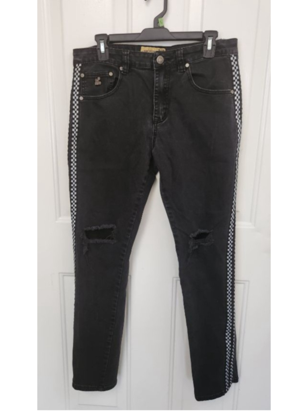 Grindhouse Denim Slim Straight Jeans Waist 32 Black with White Checkered